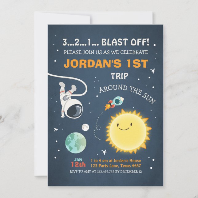 Outer Space Birthday Invitation Rocket Astronaut (Front)