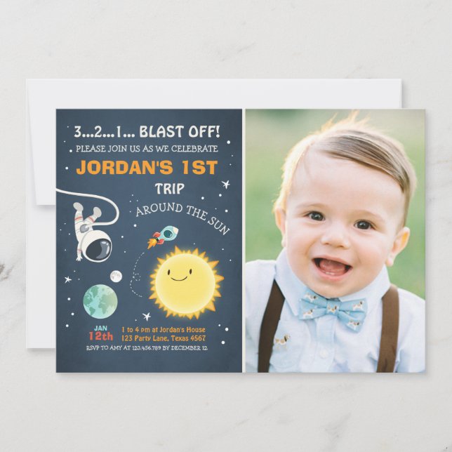 Outer Space Birthday Invitation Rocket Astronaut (Front)