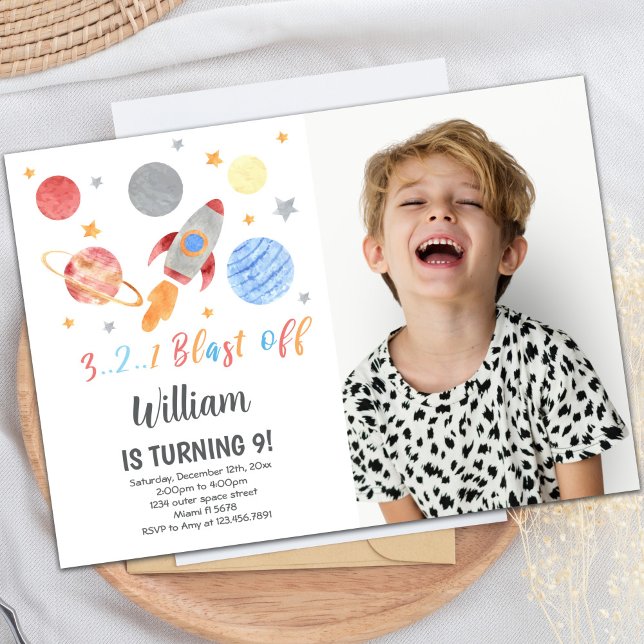 Outer Space Birthday Invitation with Photo (123 blast off Outer Space Birthday Invitations pho)