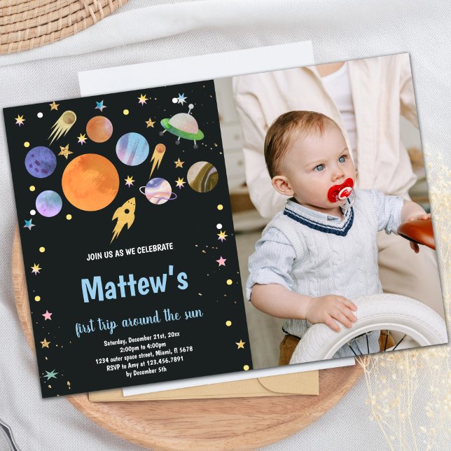 Outer Space Birthday Invitation with Photo (Outer Space Birthday Invitations with photo)