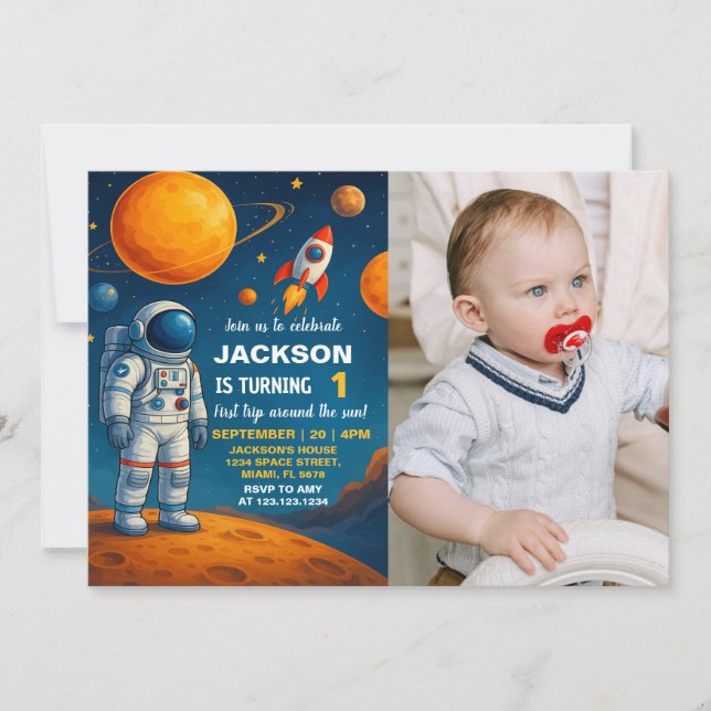 Outer Space Birthday Invitation with photo (Front)