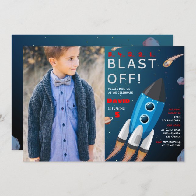 Outer Space Birthday Invitation With Photo (Front/Back)