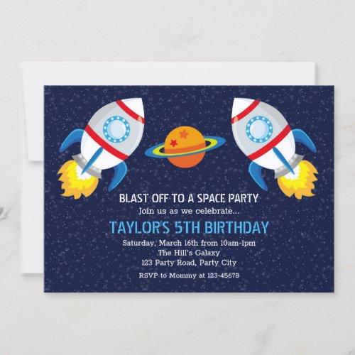 Outer Space Birthday Invitations Boys Rocket