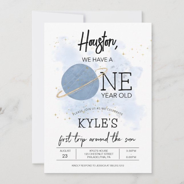 Outer Space Birthday Invite Template, 1st Birthday (Front)