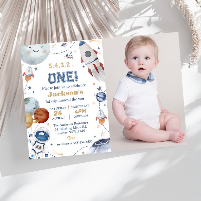 Outer Space Birthday Party 1st Trip Around The Sun Invitation (Creator Uploaded)