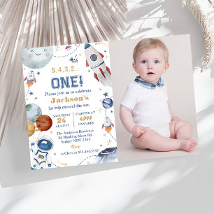 Outer Space Birthday Party 1st Trip Around The Sun Invitation