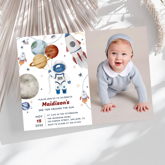 Outer Space Birthday Party 3rd Trip Around The Sun Invitation (Creator Uploaded)