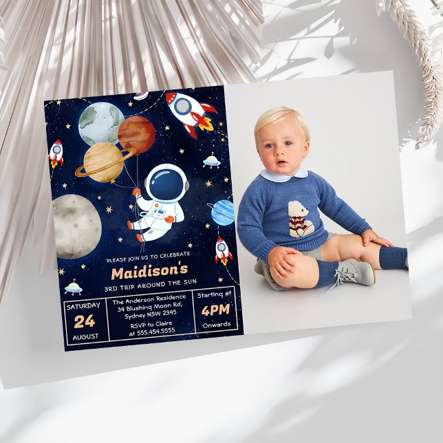 Outer Space Birthday Party 3rd Trip Around The Sun Invitation (Creator Uploaded)