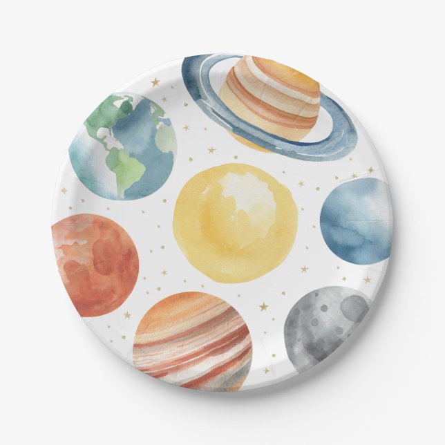 Outer Space Birthday Party Paper Plates (Front)