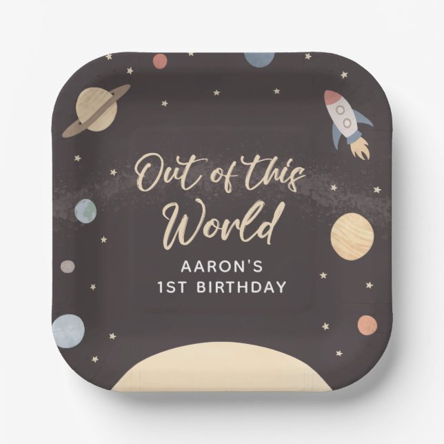 Outer Space Birthday Party Paper Plates (Front)