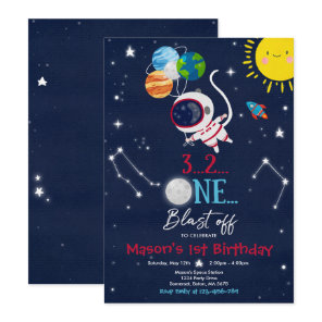 Outer Space Birthday Party Planet Astronaut Rocket Invitation