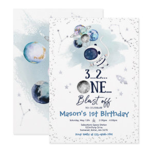 Outer Space Birthday Party Planet Astronaut Rocket Invitation