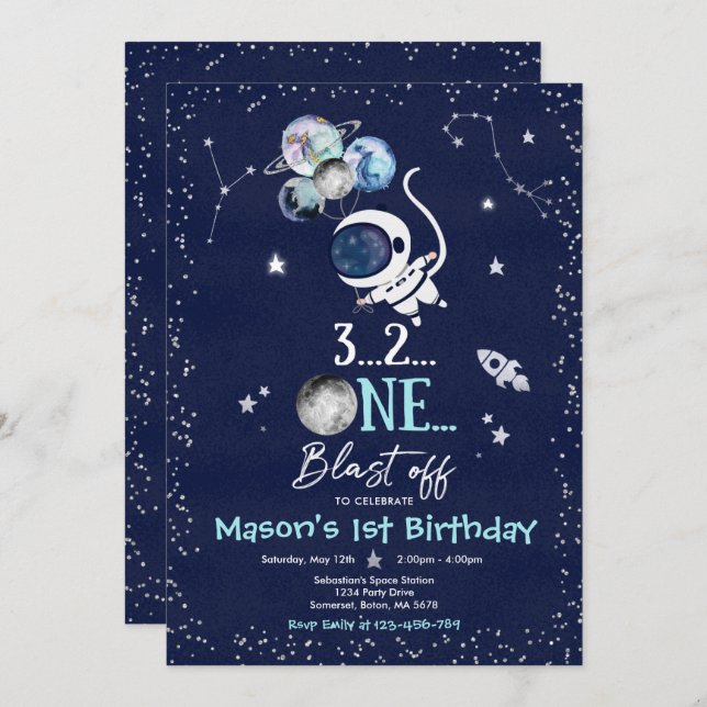Outer Space Birthday Party Planet Astronaut Rocket Invitation (Front/Back)