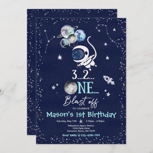 Outer Space Birthday Party Planet Astronaut Rocket Invitation