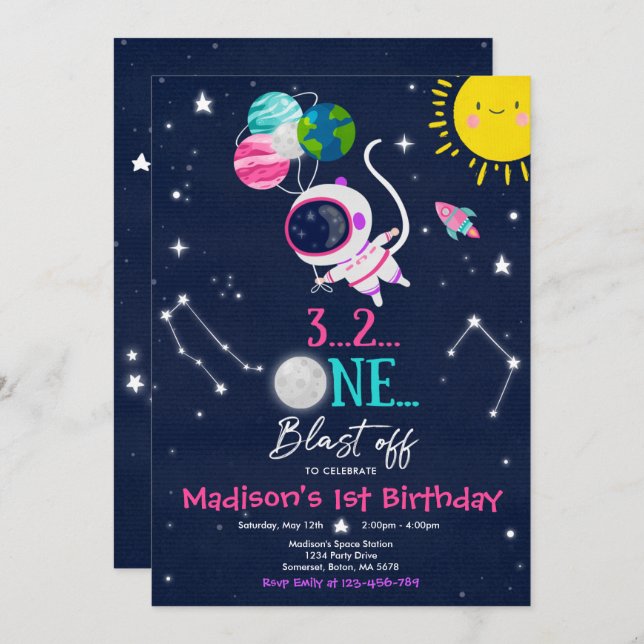 Outer Space Birthday Party Planet Astronaut Rocket Invitation (Front/Back)