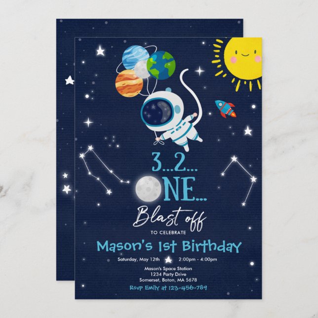 Outer Space Birthday Party Planet Astronaut Rocket Invitation (Front/Back)