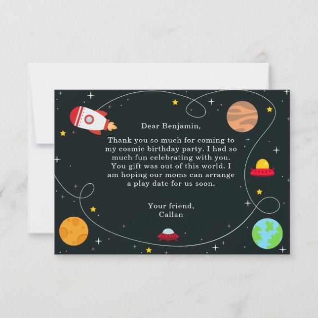 Outer Space Birthday Party Thank You Card (Front)