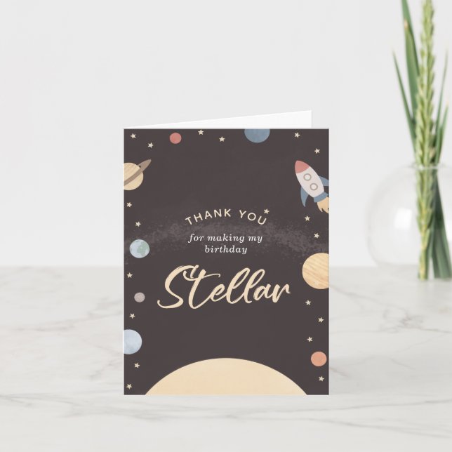 Outer Space Birthday Party Thank You Card (Front)