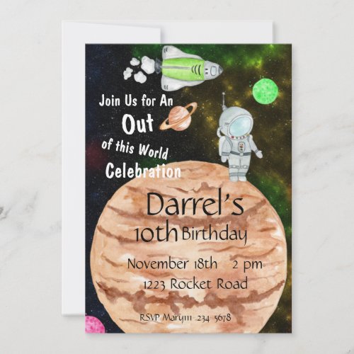 Outer Space Birthday Space Astronaut Birthday Invitation