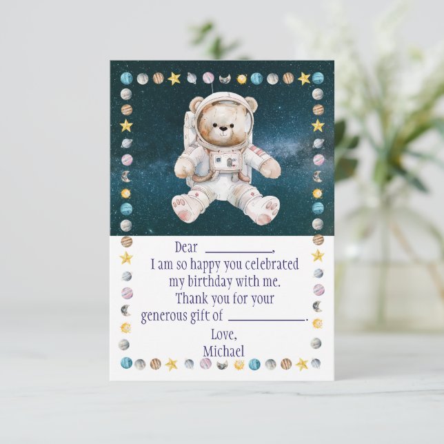Outer Space Birthday Thank You Card (Standing Front)