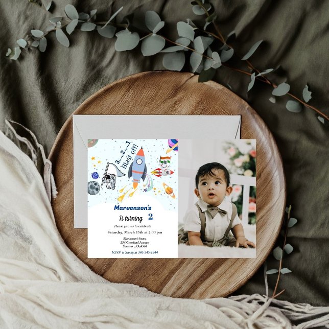 Outer space birthday theme, travel theme baby boy  invitation (Creator Uploaded)