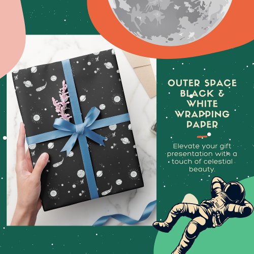 Outer Space Black  White Wrapping Paper 