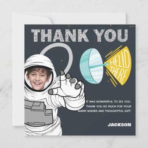 Outer Space Blast Off Astronaut Photo Birthday Thank You Card