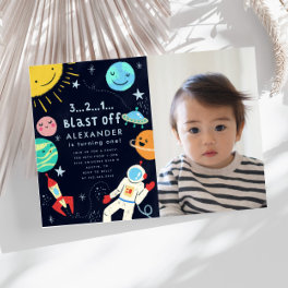 Outer Space Blast Off Birthday Party Photo Invitation