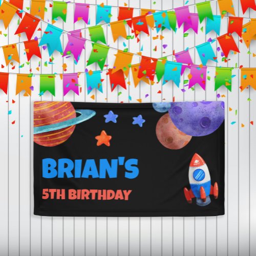 Outer Space Blast Off Rocket Childs 5th Birthday Banner