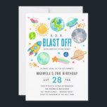 Outer Space Blast Off Rocket Kid Birthday Party  Invitation<br><div class="desc">Modern Outer Space Galaxy Moon Rocket Spaceship Alien Kid Blast Off Kids Children Birthday Invitation</div>