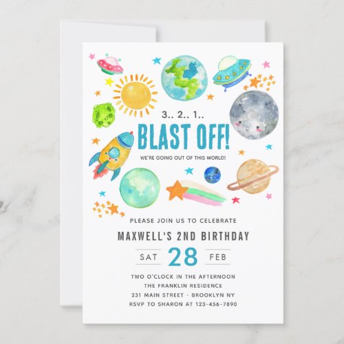 Outer Space Blast Off Rocket Kid Birthday Party  Invitation