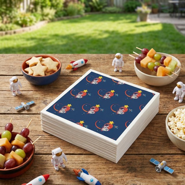 Outer Space Blue Rocket Astronaut Birthday Kids Napkins (Creator Uploaded)