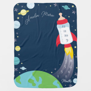Outer Space Bottle Rocket Spaceship Baby Milestone Blanket