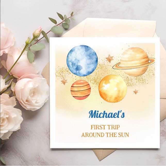 Outer Space Boy 1st Trip Around the Sun Birthday Napkins (Creator Uploaded)