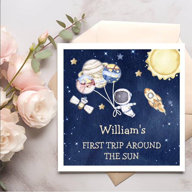 Outer Space Boy 1st Trip Around the Sun Birthday Napkins (Creator Uploaded)