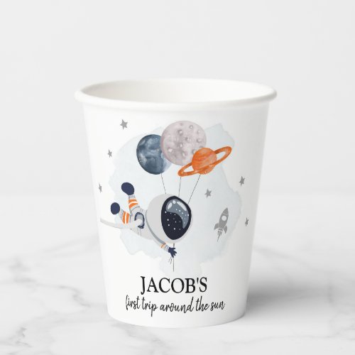 Outer Space Boy 1st Trip Around the Sun Birthday Paper Cups