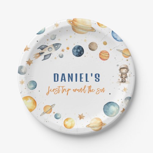 Outer Space Boy 1st Trip Around the Sun Birthday Paper Plates