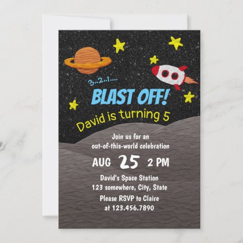 Outer Space Boy 5th Birthday Party Invitation