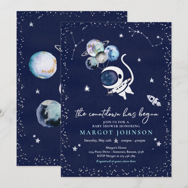 Outer Space Boy Baby Shower Galaxy Baby Shower Inv Invitation (Front/Back)