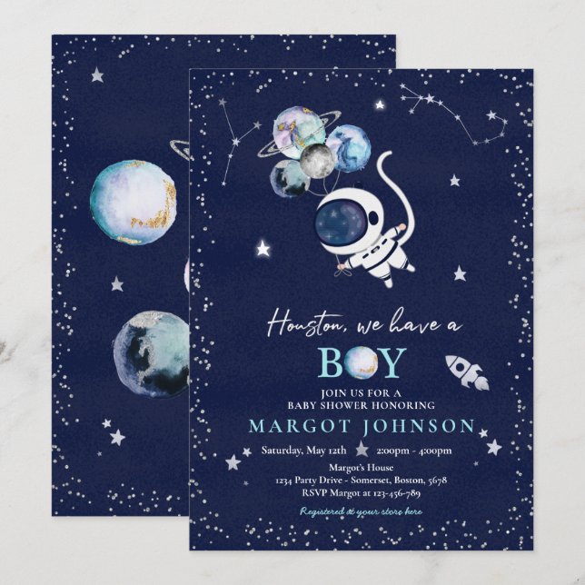 Outer Space Boy Baby Shower Galaxy Baby Shower Inv Invitation (Front/Back)