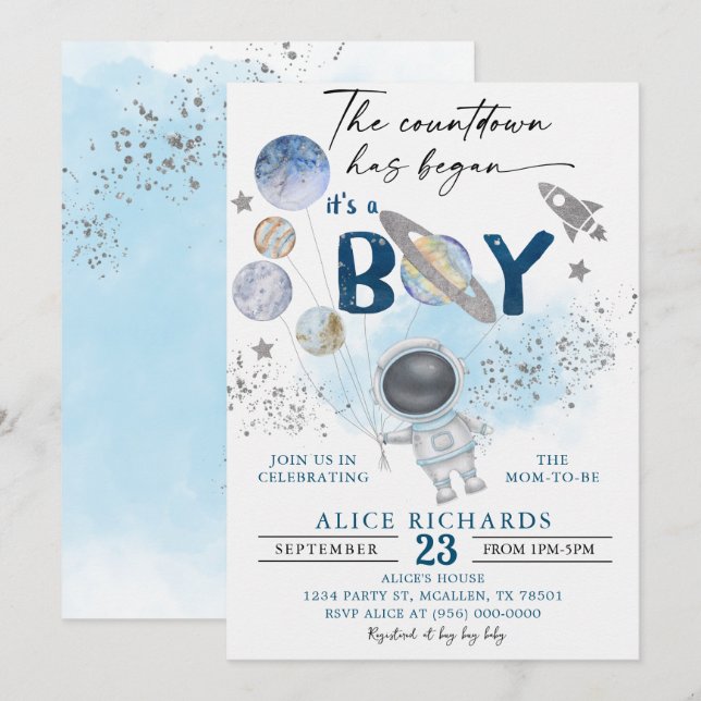 Outer Space Boy Baby Shower Galaxy Baby Shower Invitation (Front/Back)