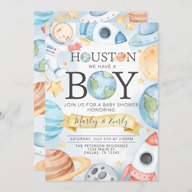 Outer Space Boy Baby Shower Invitation (Front/Back)