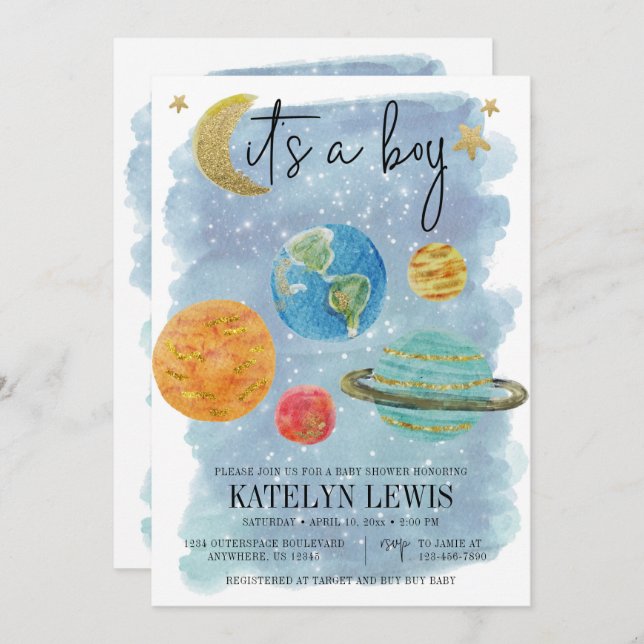 Outer Space Boy Baby Shower Invitation (Front/Back)