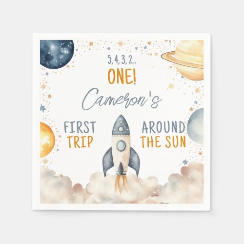 Outer Space Boy First Birthday Napkins