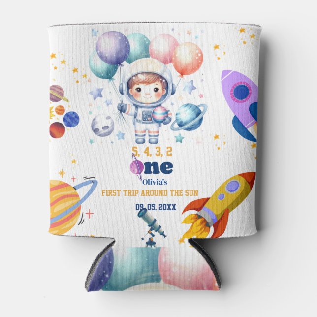 Outer space boy planet  birthday  can cooler (Front)