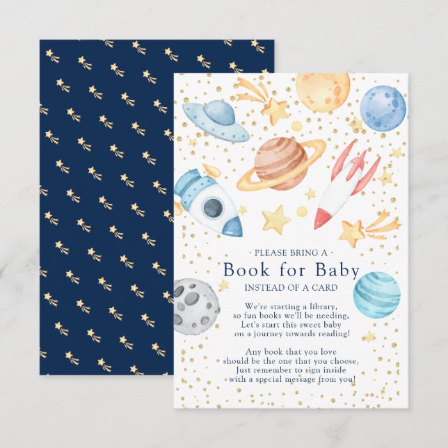 Outer Space Boys Baby Shower Book for Baby Card (Front/Back)