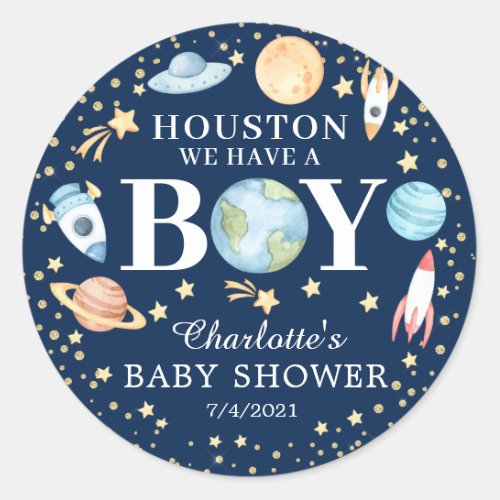 Outer Space Boys Baby Shower Favor Classic Round Sticker