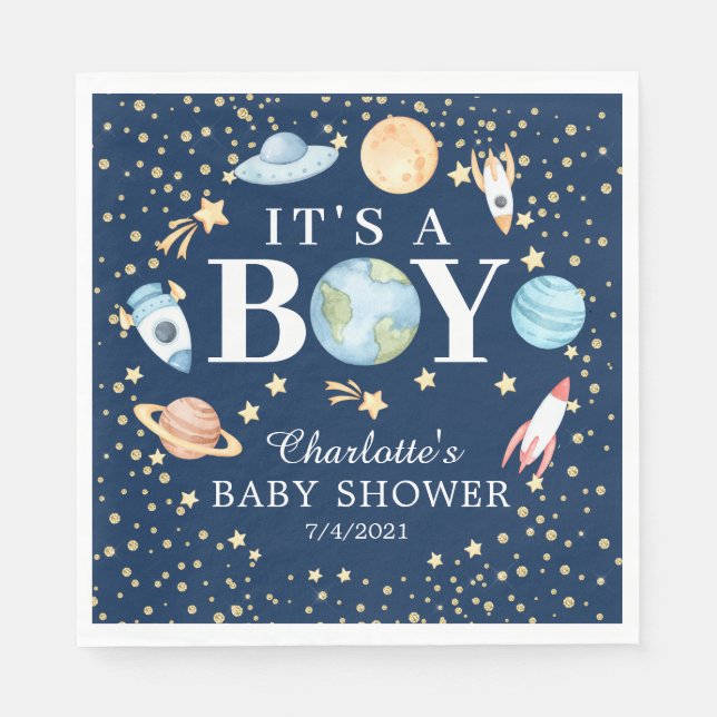 Outer Space Boys Baby Shower Paper Napkins (Front)