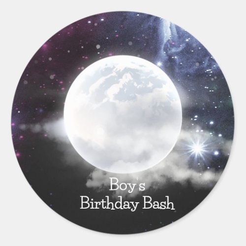 Outer Space Boys Birthday Bash Classic Round Sticker