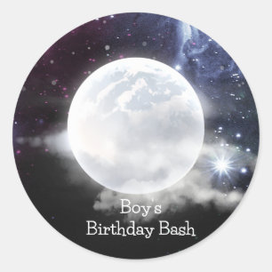 Outer Space Boy's Birthday Bash Classic Round Sticker